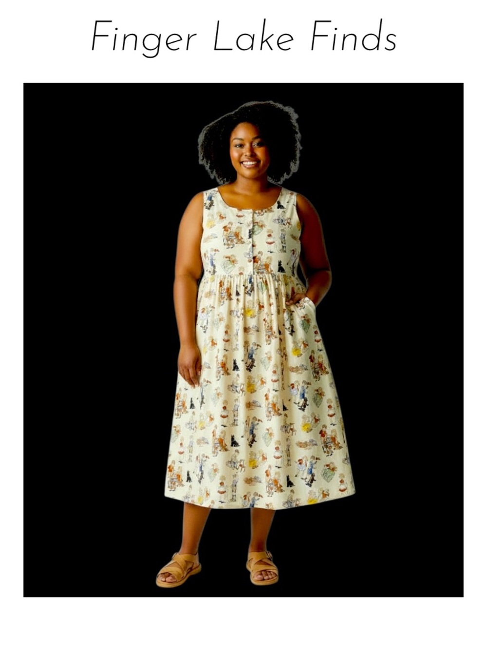 Unique Dick & Jane Print Sleeveless Cotton Dress, 2X